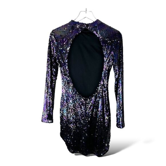 Fashion Nova‎ Purple Sequin Long Sleeve Dress Keyhole Back Sz S Missing Sequins - Picture 1 of 13
